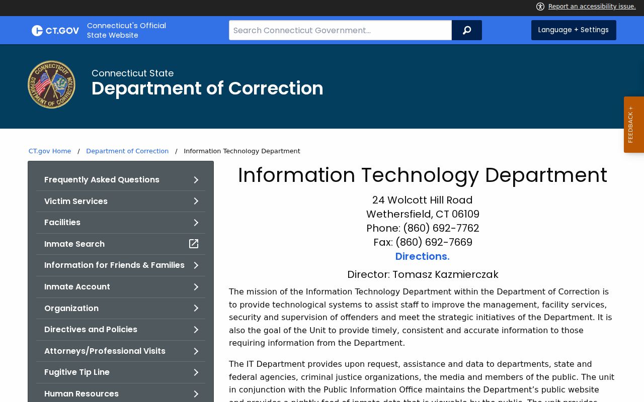 Connecticut DOC inmate data field inventory for New London County custody records