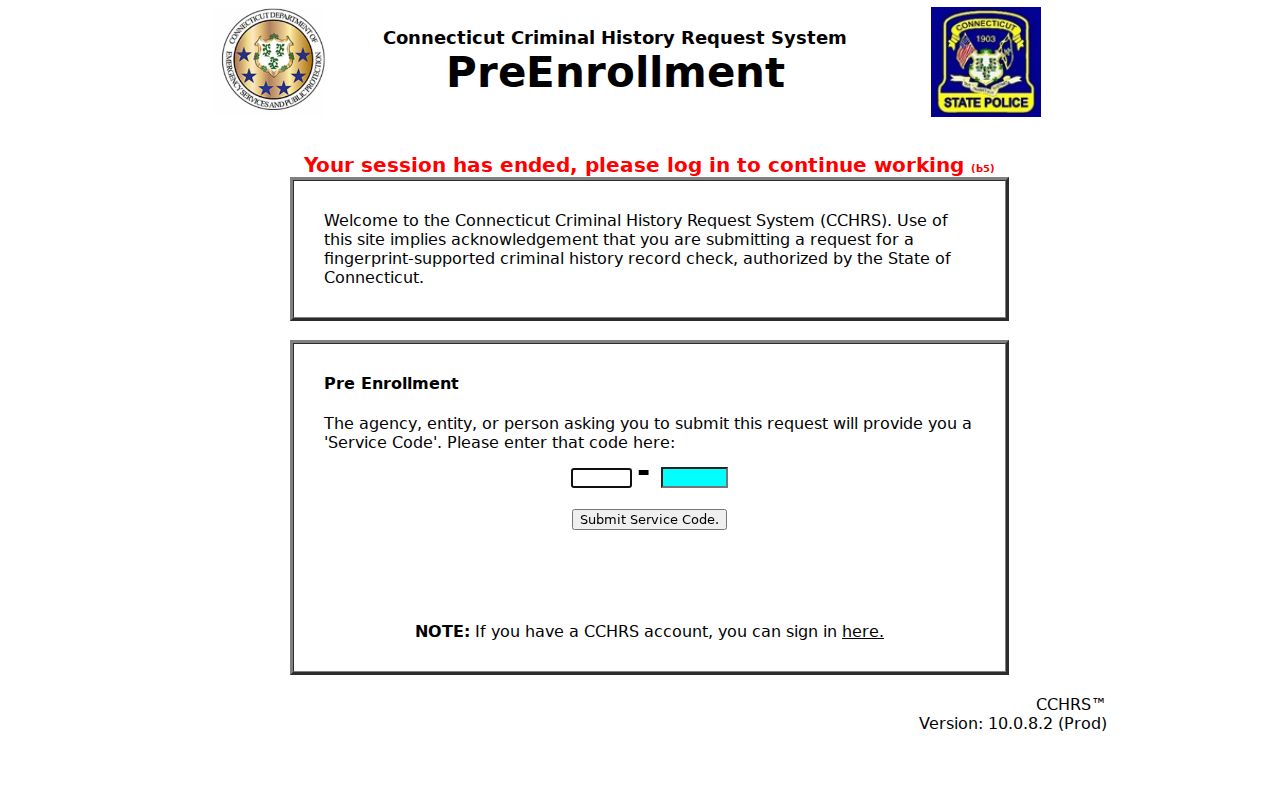 New London County criminal history CCHRS portal