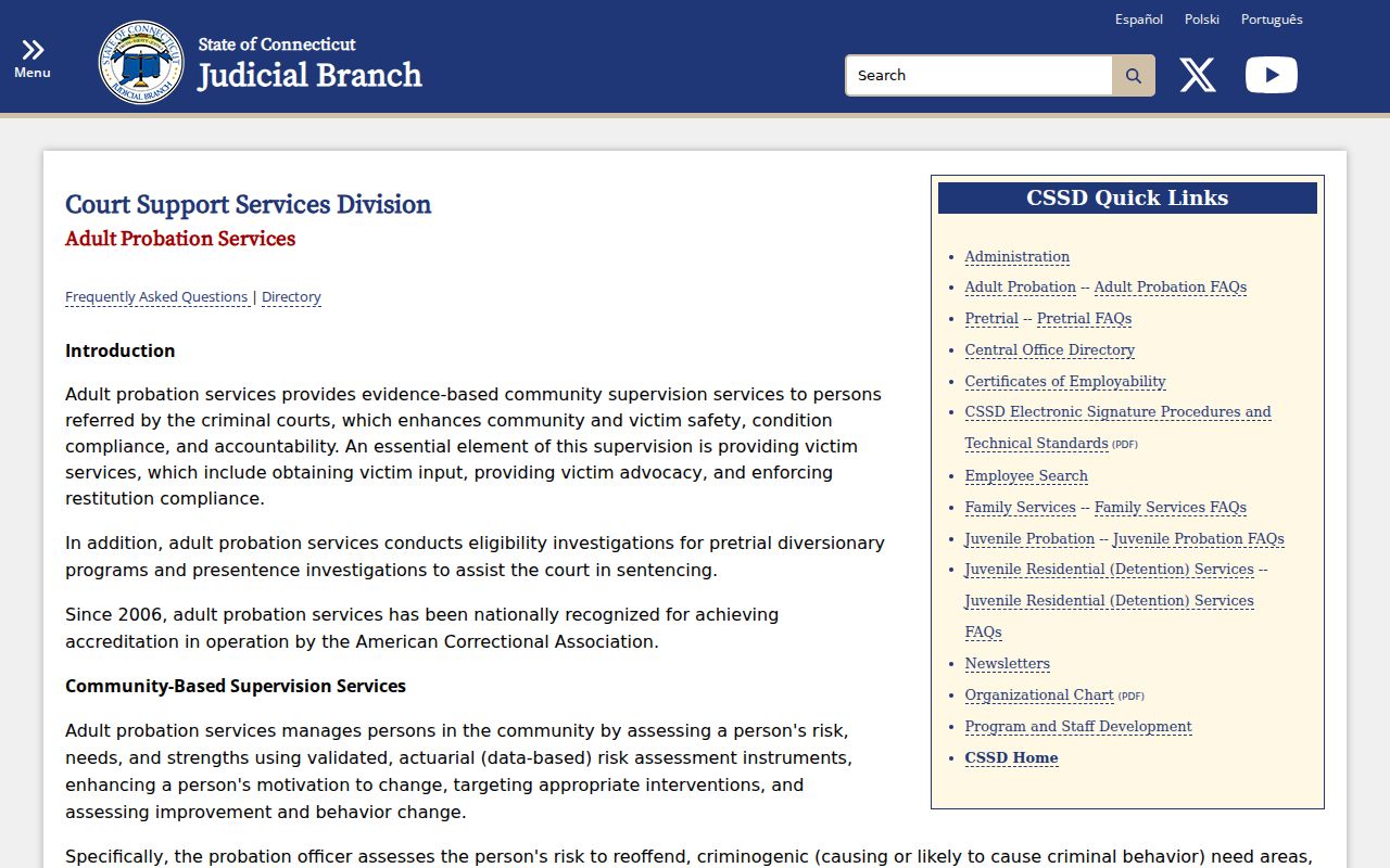 New London County criminal records adult probation system