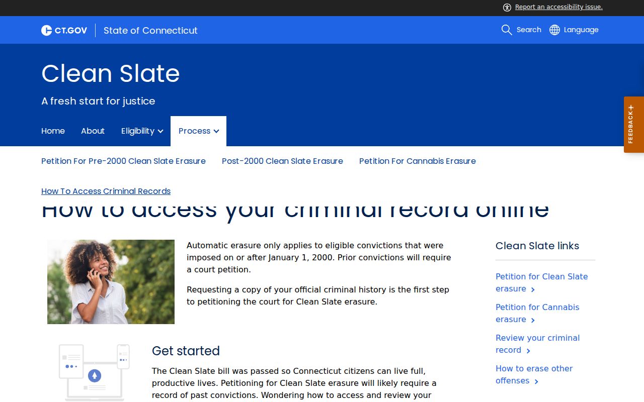 New London County criminal record Clean Slate erasure access