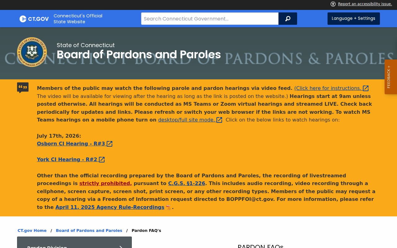 New London County criminal record absolute pardon information
