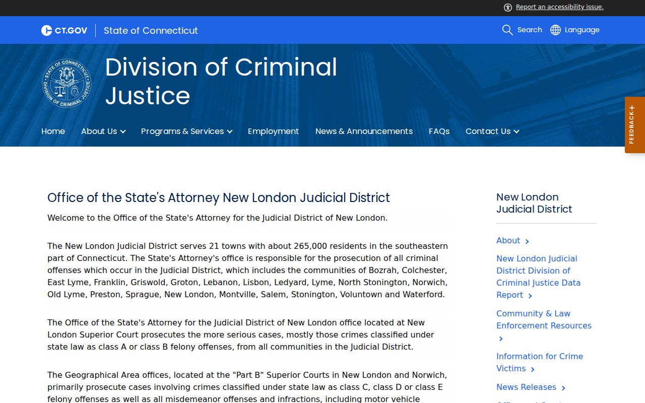 New London Judicial District State's Attorney official page