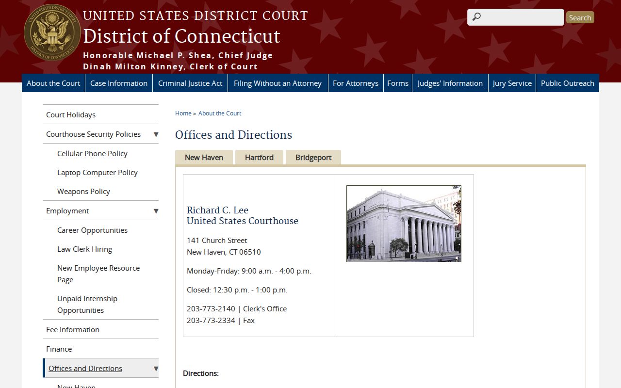 New London criminal history federal courthouse information