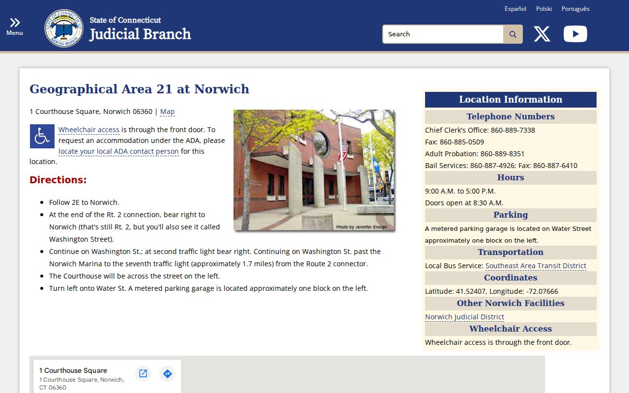 Norwich criminal court history at G.A. 21 courthouse